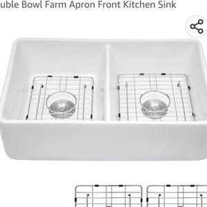 Ceramic porcelain double bowl farmhouse sink